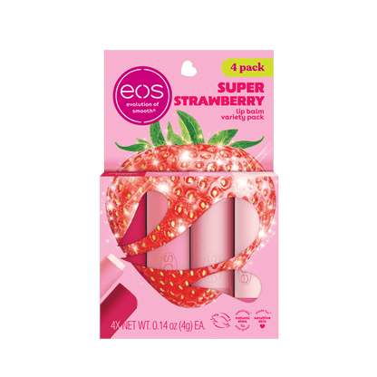 eos Super Strawberry Lip Balm Variety Pack, Made for Sensitive Skin, 0.14 oz, Pack of 4