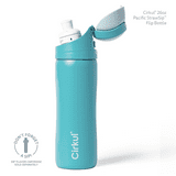 Cirkul 26oz StrawSip Flip Water Bottle, Stainless Steel, Double Wall Insulated, Pacific (Blue)