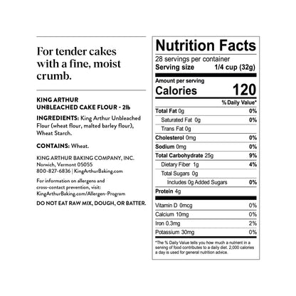 King Arthur Baking Company Non-GMO Project Verified, Preservative Free Unbleached and Unenriched Cake Flour, 2 lb Box