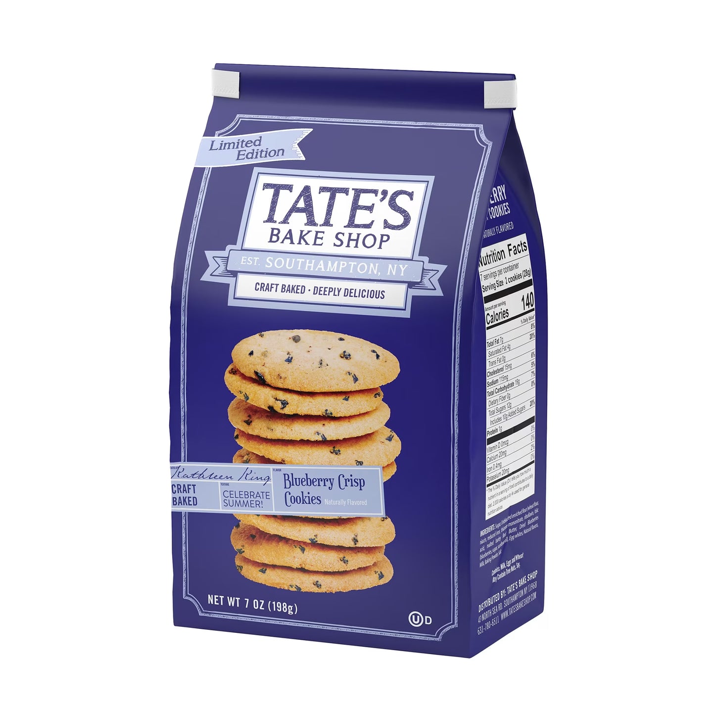 Tate's Bake Shop Blueberry Crisp Cookies, Limited Edition, 7 oz Bag