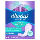 Always Panty Liners, Daily Protect, Regular Length, Unscented liners, 48 Count