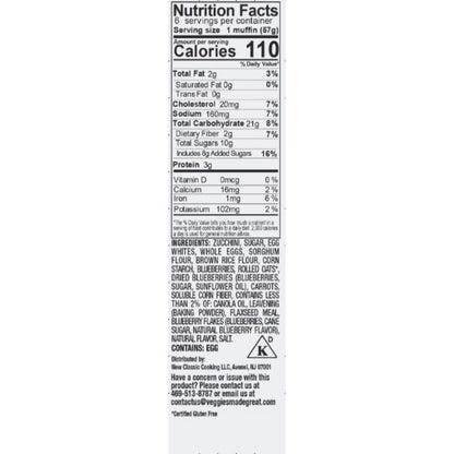 Veggies Made Great Blueberry Oat Muffin, 12oz, 6ct Box (Frozen)