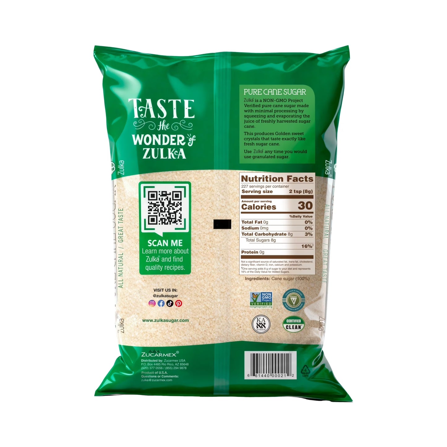 Zulka Pure Cane Sugar, 4 lb, Contains No Allergens