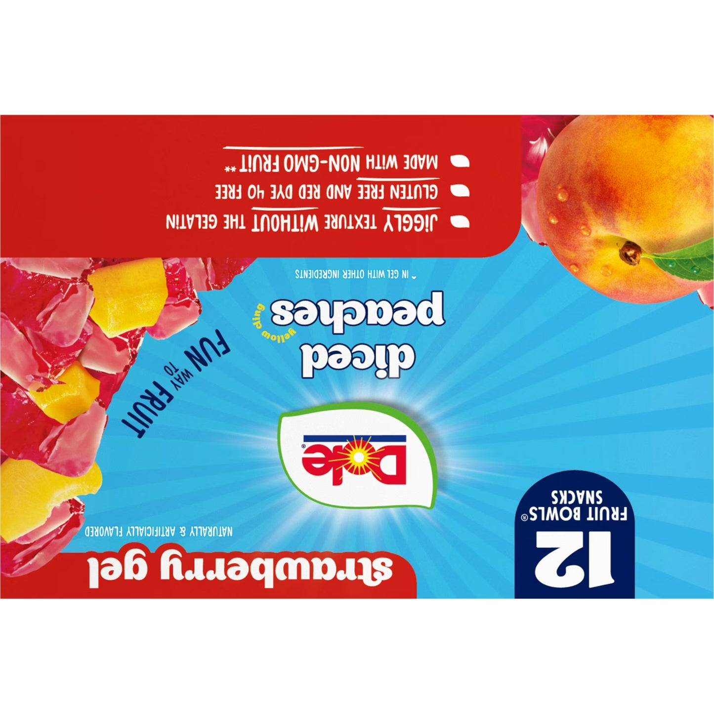 Dole Fruit Bowls Diced Peaches in Strawberry Gel, 4.3 oz Cups (12 Pack)