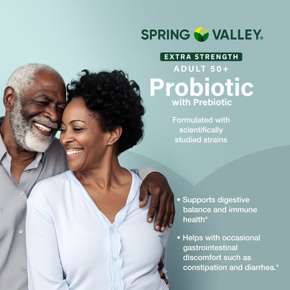 (3 pack) Spring Valley Extra Strength Age 50+ Probiotic with Prebiotic Dietary Supplement Delayed Release Vegetarian Capsules for Digestive Health, 30 Count