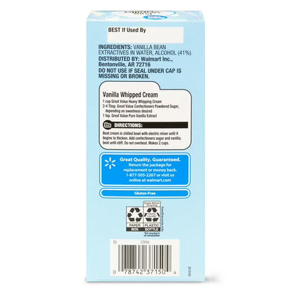 Great Value Pure Vanilla Extract, 2 fl oz