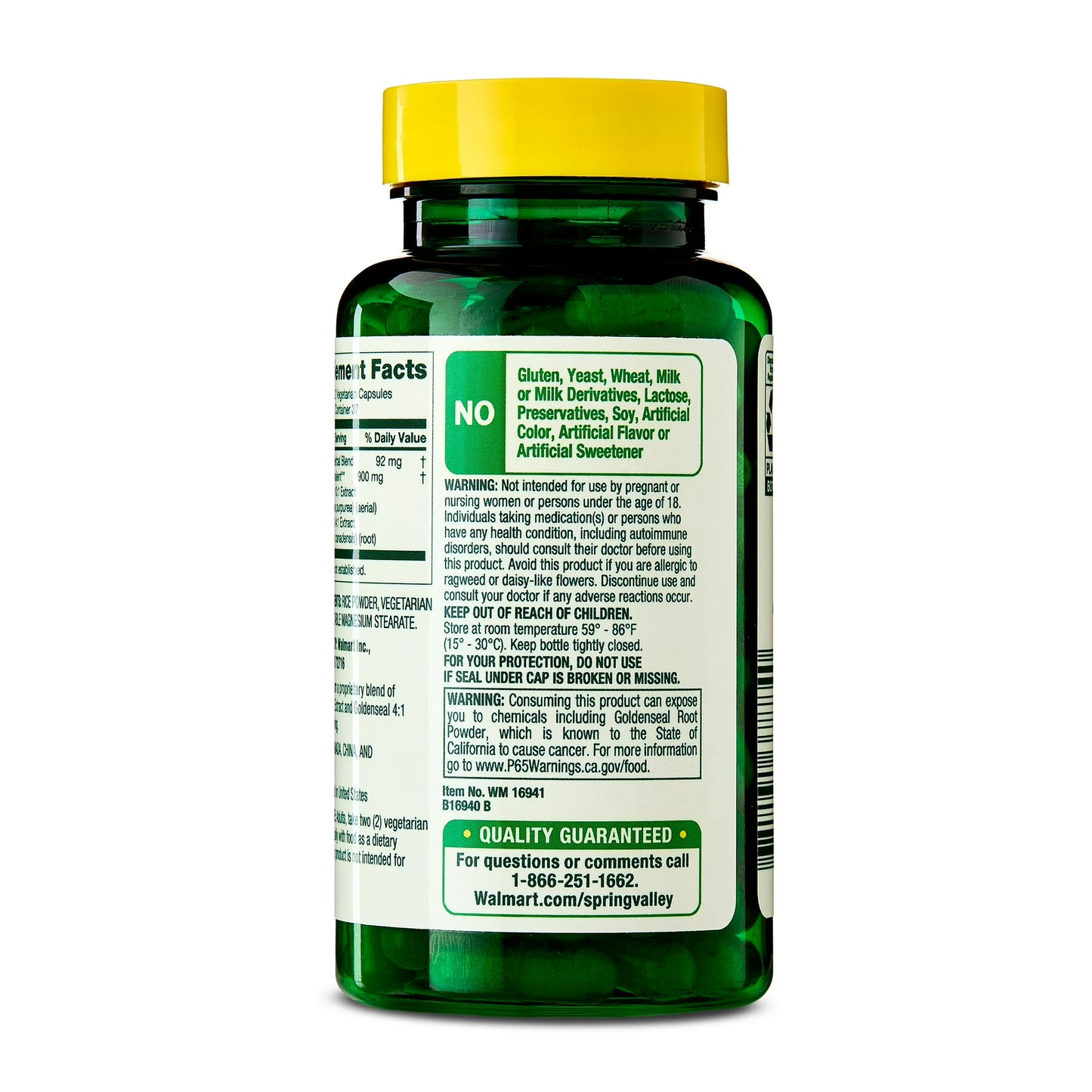 (3 pack) Spring Valley Echinacea Goldenseal Blend Dietary Supplement, 900 mg, 75 Vegetarian Capsules
