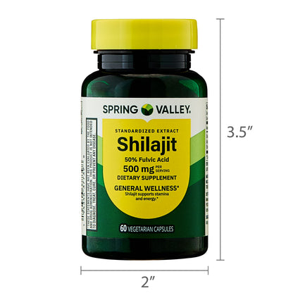 Spring Valley Shilajit 50% Fulvic Acid, 500mg, 60 Vegetarian Capsules