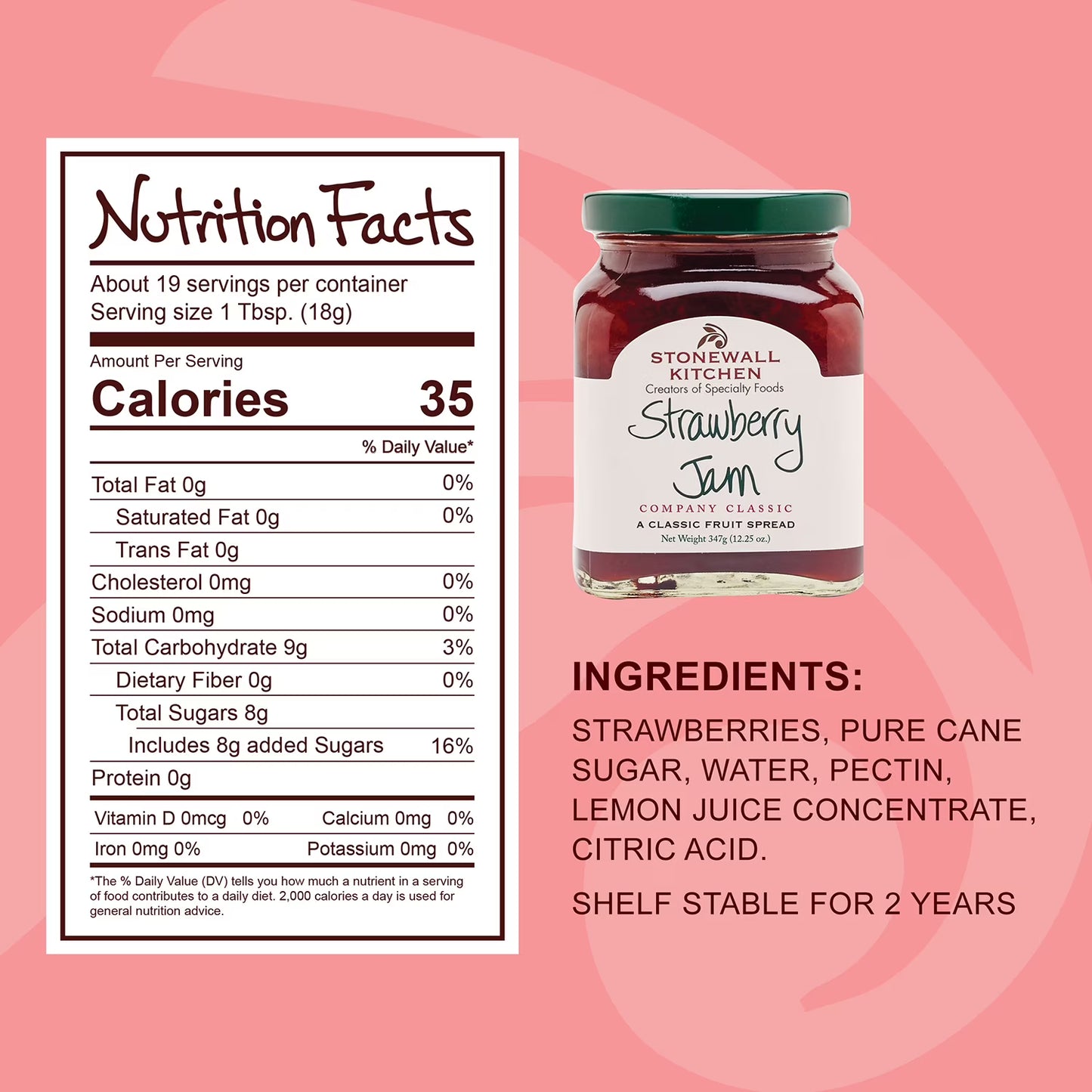 Stonewall Kitchen, non GMO, Strawberry Jam, 12.5 oz. Jar