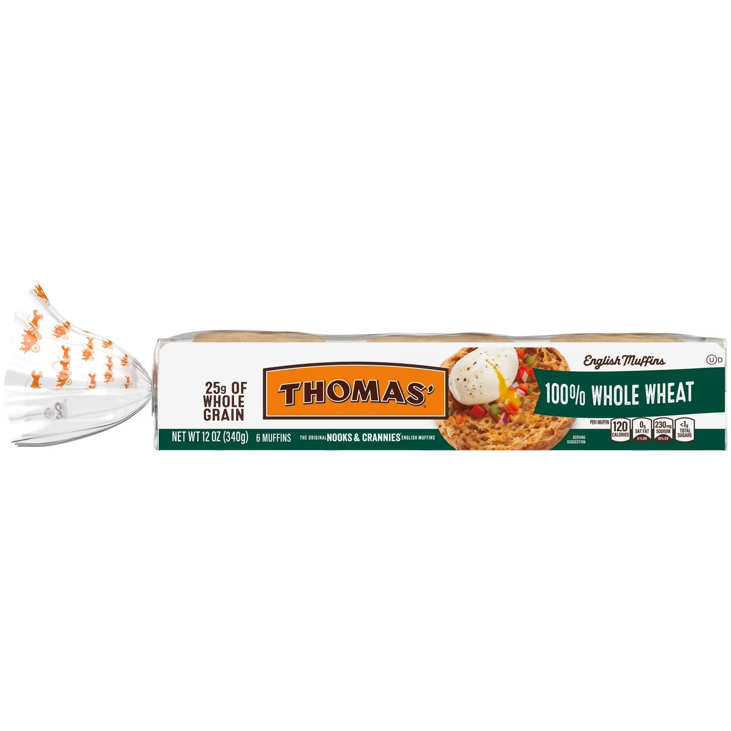 Thomas' Whole Wheat English Muffins, 6 count, English Muffins, 12 oz Tray