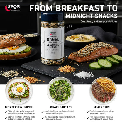 Everything Bagel Seasoning Blend by SPQR Seasonings Original XL 10 oz. Jar Delicious Blend of Sea Salt and Mixed Spices
