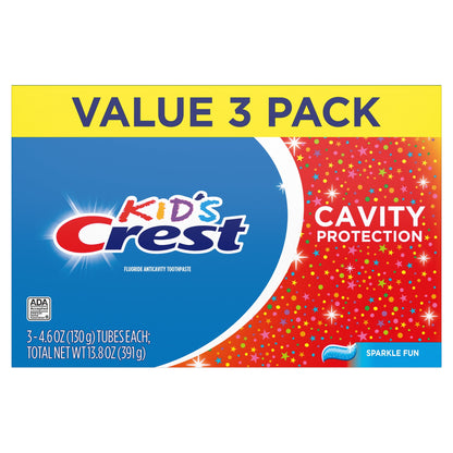 Crest Toothpaste, Kids Cavity Protection Toothpaste, Sparkle Fun Flavor, 4.6 oz, Triple Pack for Ages 3+