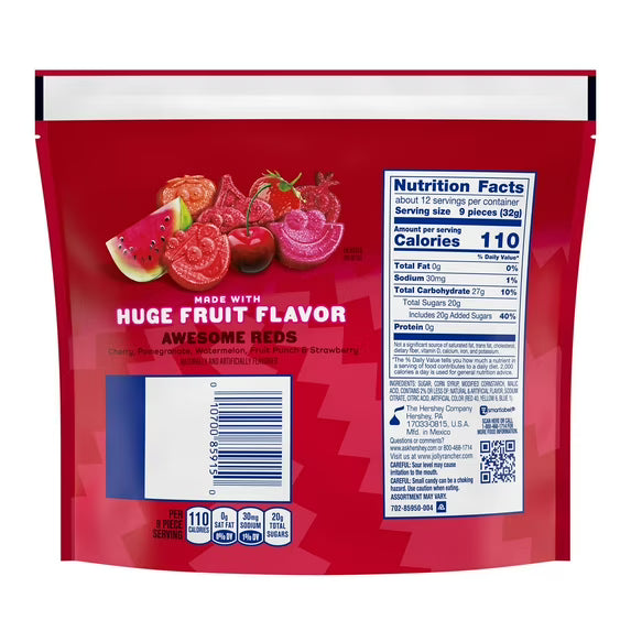 Jolly Rancher Sour Gummies Awesome Reds Assorted Fruit Flavored Candy, Bag 13 oz