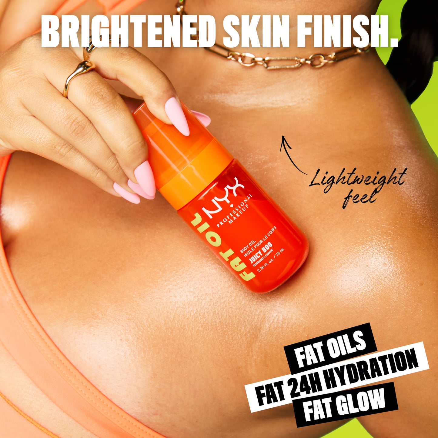 NYX Professional Makeup Fat Oil Hydrating Body Oil for Body Glow with Avocado Oil & Vitamin C, Juicy Boo, 2.36 fl oz