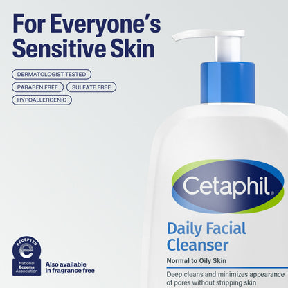 Cetaphil Daily Facial Cleanser Face Wash for Sensitive, Normal to Oily Skin Cleanser, 4 oz