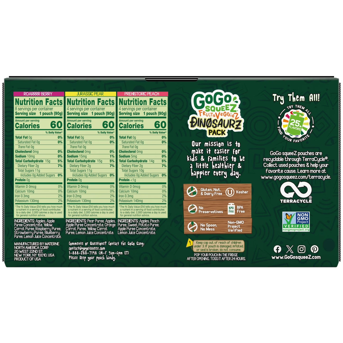 GoGo squeeZ FruitZ & VeggieZ Dino Pear Peach Carrot Applesauce Pouches, 3.2 oz (16 Pack)
