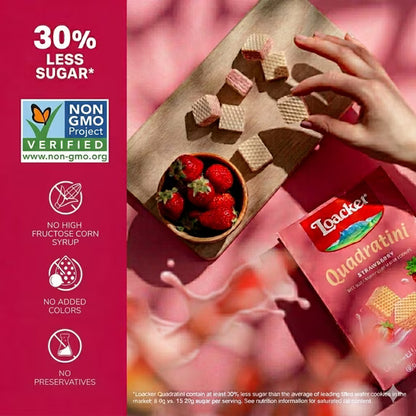 Quadratini Strawberry, NON-GMO Bite-size Wafer Cookie, 8.82 oz, pack of 6
