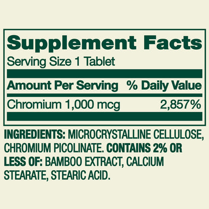 (3 pack) Spring Valley Chromium Metabolism Support Dietary Supplement Tablets, 1,000 Mcg, 100 Count