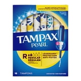 Tampax Pearl Tampons, with LeakGuard Braid, Regular Absorbency, Unscented, 18 Count