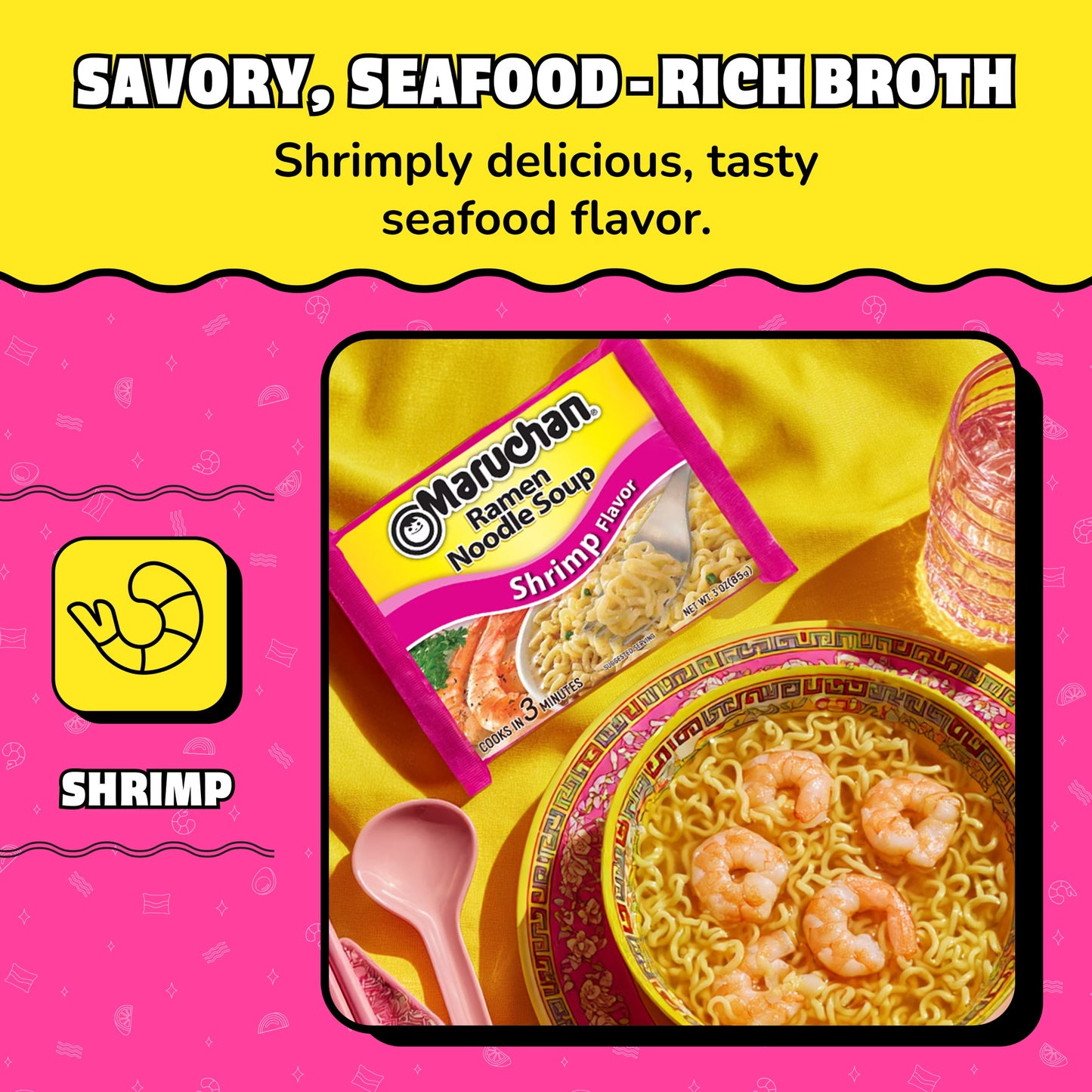 Maruchan Ramen Noodle Soup, Shrimp Flavor Instant Noodles, 3 oz