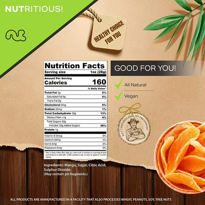 Nut Cravings Sun Dried Mango Slices, with Sugar Added (16oz - 1 lbs)