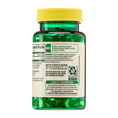 Spring Valley Vitamin E 180 mg Softgels for Heart Health, 100 Count