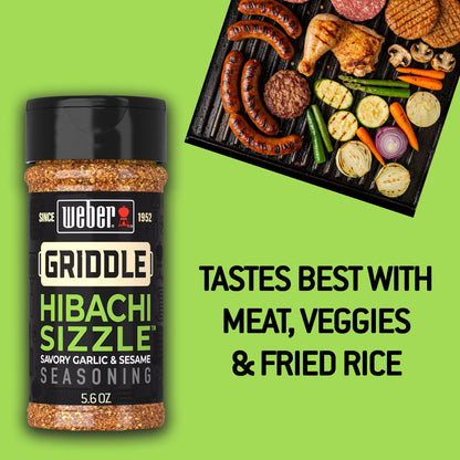 Weber Griddle Hibachi Sizzle, Savory Garlic and Sesame Seasoning Blend, 5.6 oz Bottle