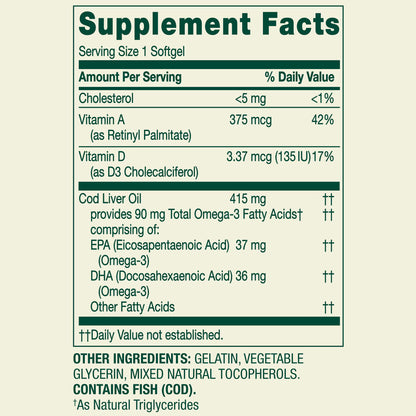 (2 pack) Spring Valley Cod Liver Oil Plus Vitamins A & D3 Dietary Supplement, 100 Count
