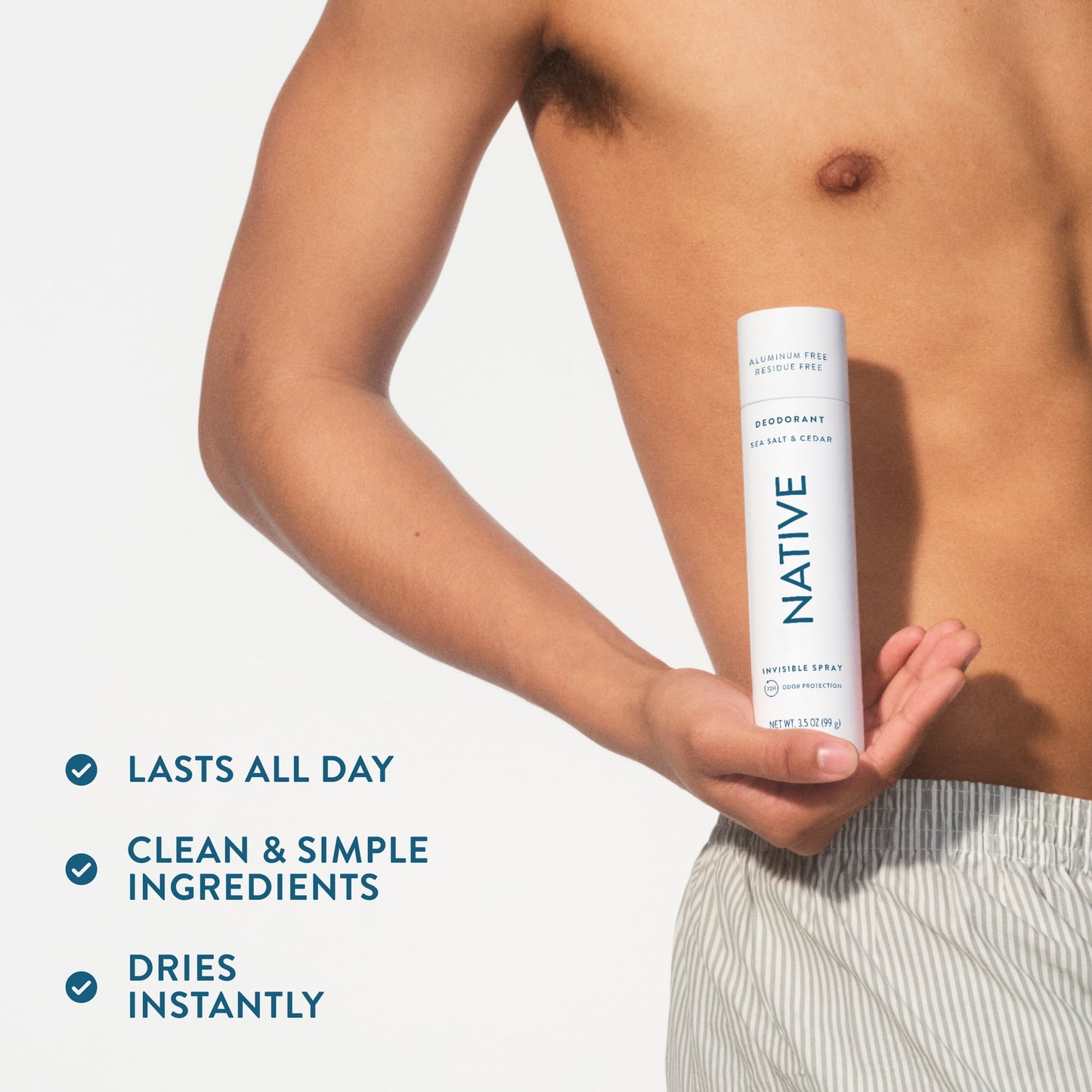 Native Aluminum Free Deodorant Spray For Men, 72 Hour Deodorant Spray, Sea Salt & Cedar, 3.5oz