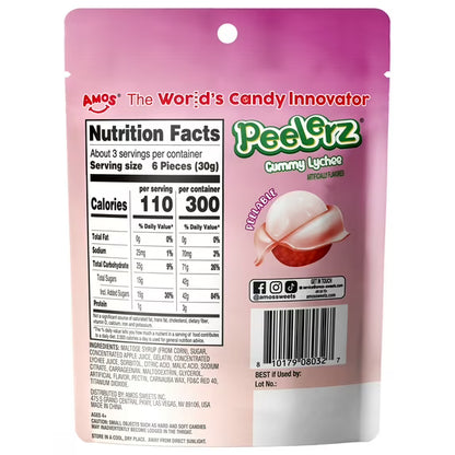 Amos Peelerz Peelable Gummy Lychee Bulk Candy individually Wrapped 3 oz(1 Pack)