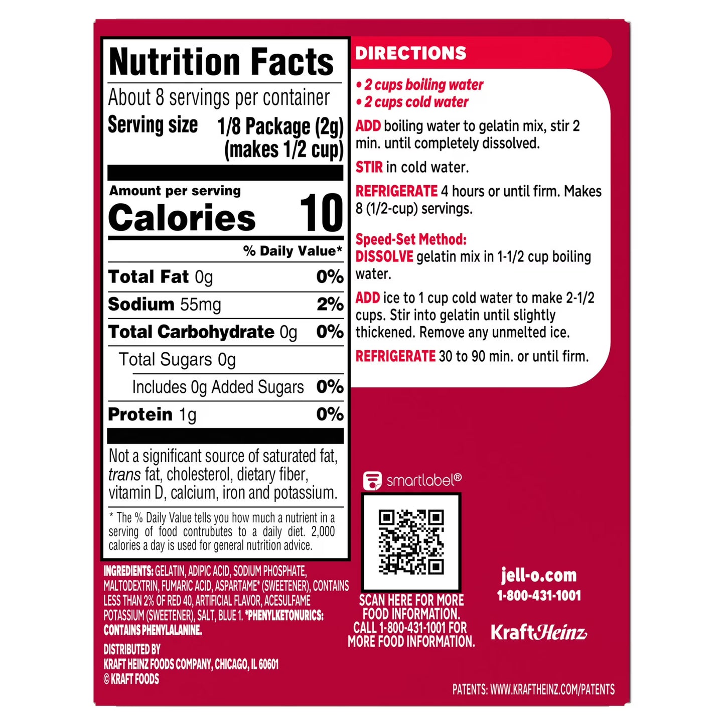 Jell-O Cherry Zero Sugar Low Calorie Gelatin Dessert Mix, Family Size, 0.6 oz Box