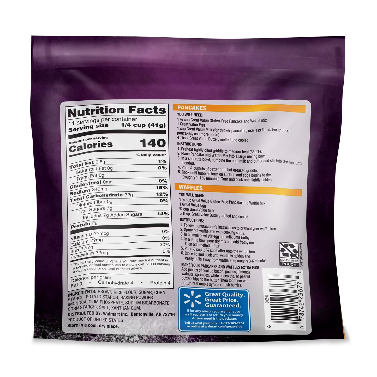 (6 pack) Great Value Gluten Free Pancake & Waffle Mix, 16 oz Box