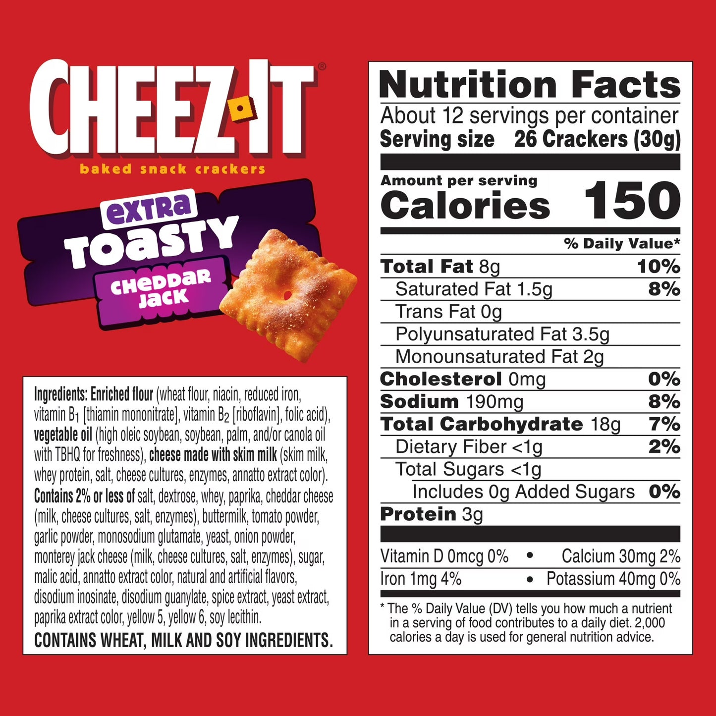 (3 pack) Cheez-It Extra Toasty Cheddar Jack Cheese Crackers, Baked Snack Crackers, 12.4 oz