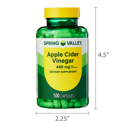 (3 pack) Spring Valley Apple Cider Vinegar Dietary Supplement Capsules, 450 mg, 100 Count