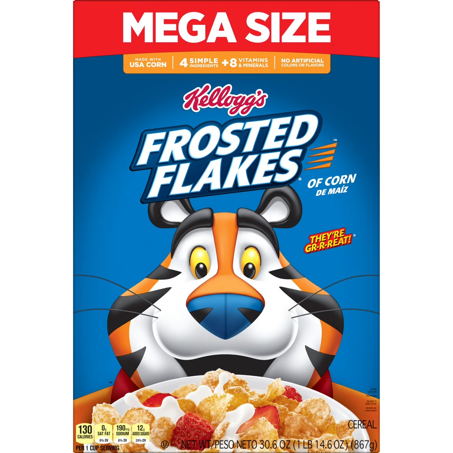 Kellogg's Frosted Flakes Original Breakfast Cereal Mega Size Box, 30.6 oz