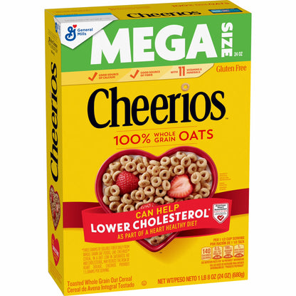 Cheerios, Heart Healthy Gluten Free Breakfast Cereal, Mega Size, 24 oz