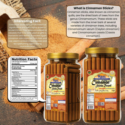 Rani Cinnamon Sticks 40oz (2.5lbs) 1.13kg Bulk PET Jar - 220 -250 Sticks - Strong Aroma, Perfect for Baking, Cooking & Beverages | 3+ Inches Length - Cassia Saigon Cinnamon from Vietnam | Kosher