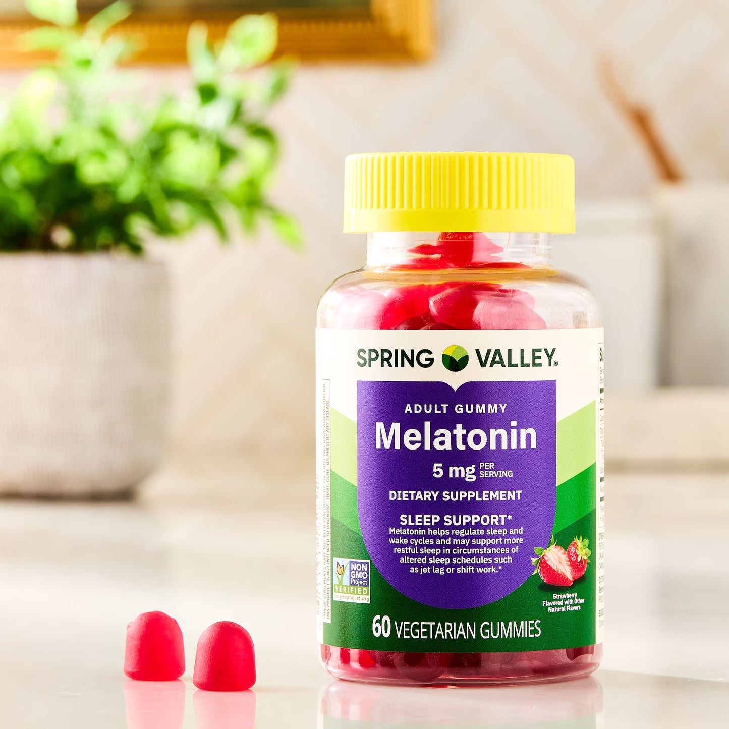 (3 pack) Spring Valley Melatonin Dietary Supplement Gummies, Strawberry, 5 mg, 60 Count