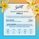 Secret Dry Spray Antiperspirant Deodorant, Vanilla and Argan Oil, 4.1 oz