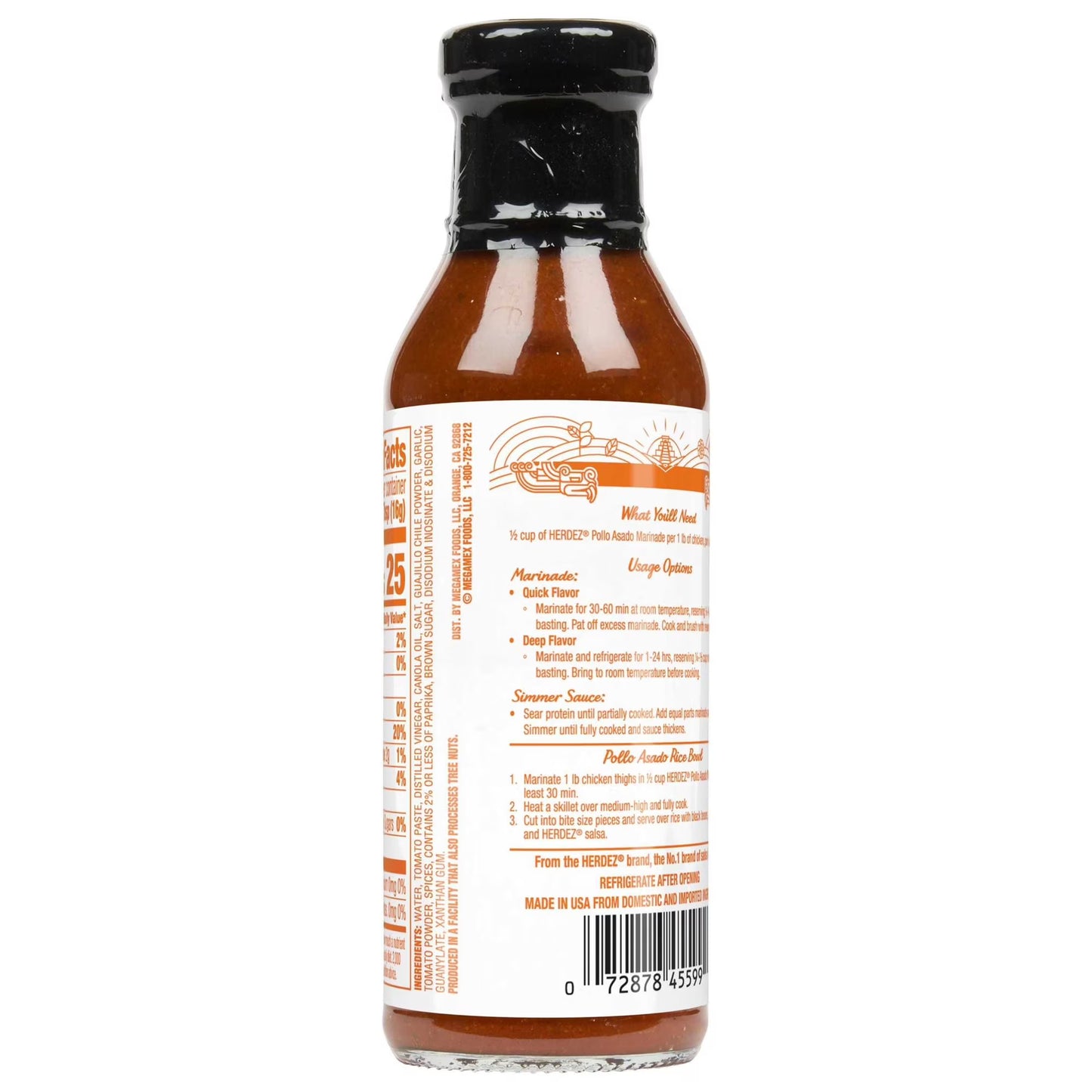 HERDEZ Pollo Asado Marinade Mild, Marinade, 12oz Glass Bottle