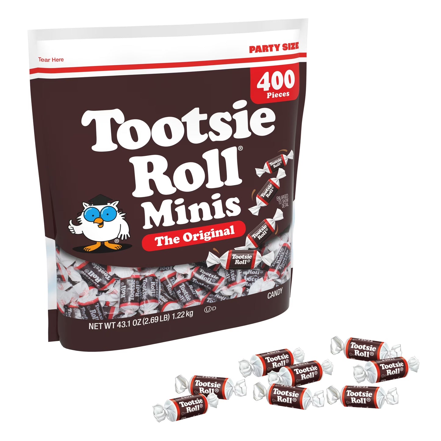 Tootsie Roll, Midgees Chocolate Candy, 43.1 oz (400 Pieces), Peanut Free, Gluten Free, Contains Milk and Soy.
