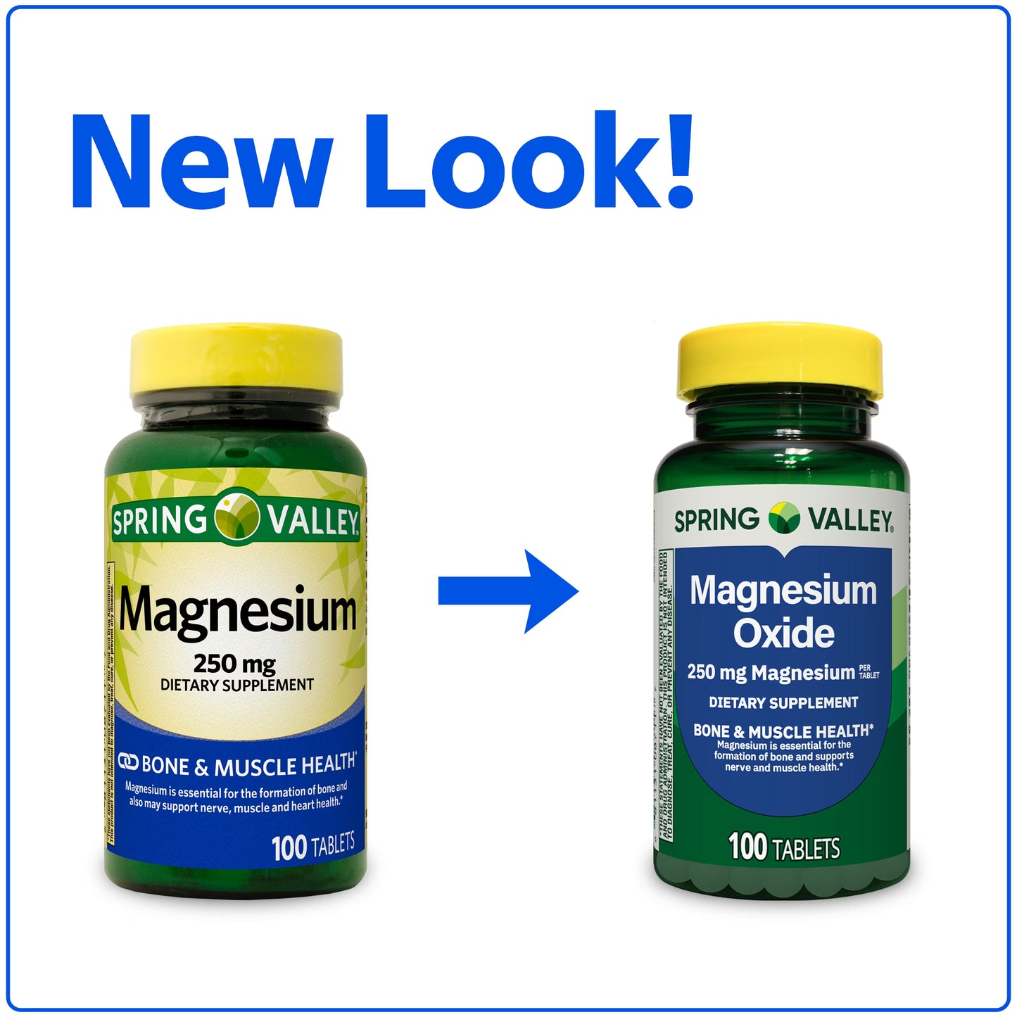 (3 pack) Spring Valley Magnesium Bone & Muscle Health Dietary Supplement Tablets, 250 mg, 100 Count