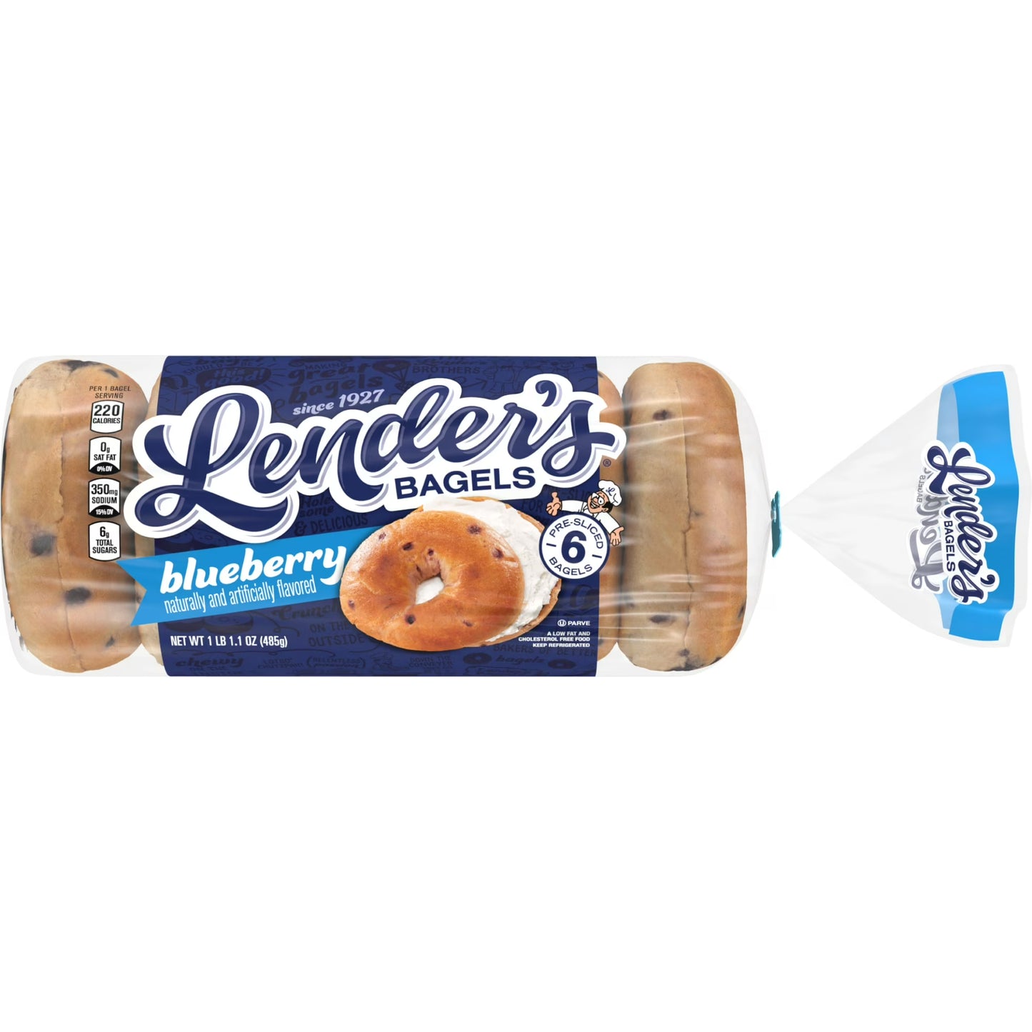 Lender's Original Blueberry Bagels, 6 count, Pre-sliced Refrigerated Bagels, 17.1 oz Bag