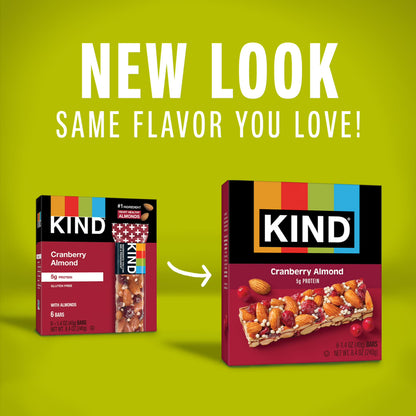 (6 pack) KIND Gluten Free Cranberry Almond Snack Bars, 1.4 oz, 6 Count, Cardboard Box