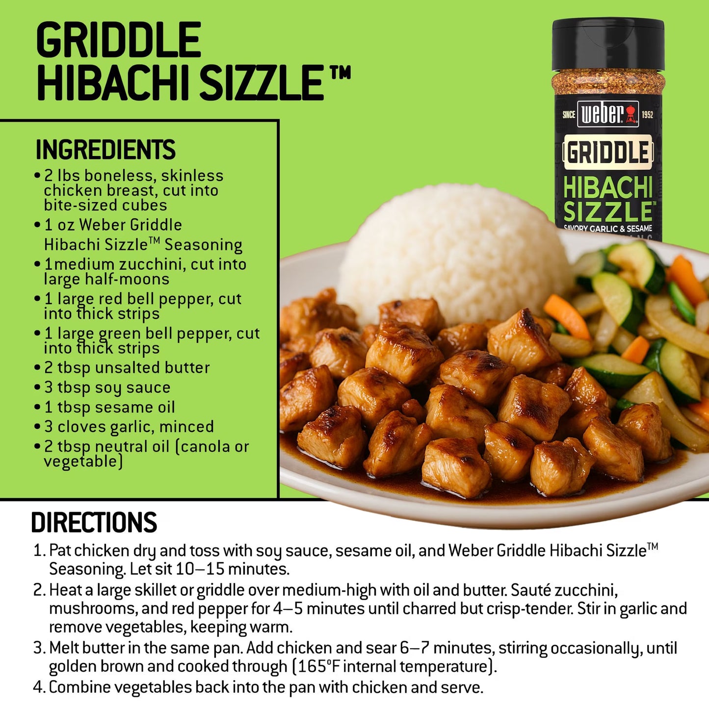 Weber Griddle Hibachi Sizzle, Savory Garlic and Sesame Seasoning Blend, 5.6 oz Bottle