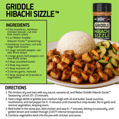Weber Griddle Hibachi Sizzle, Savory Garlic and Sesame Seasoning Blend, 5.6 oz Bottle
