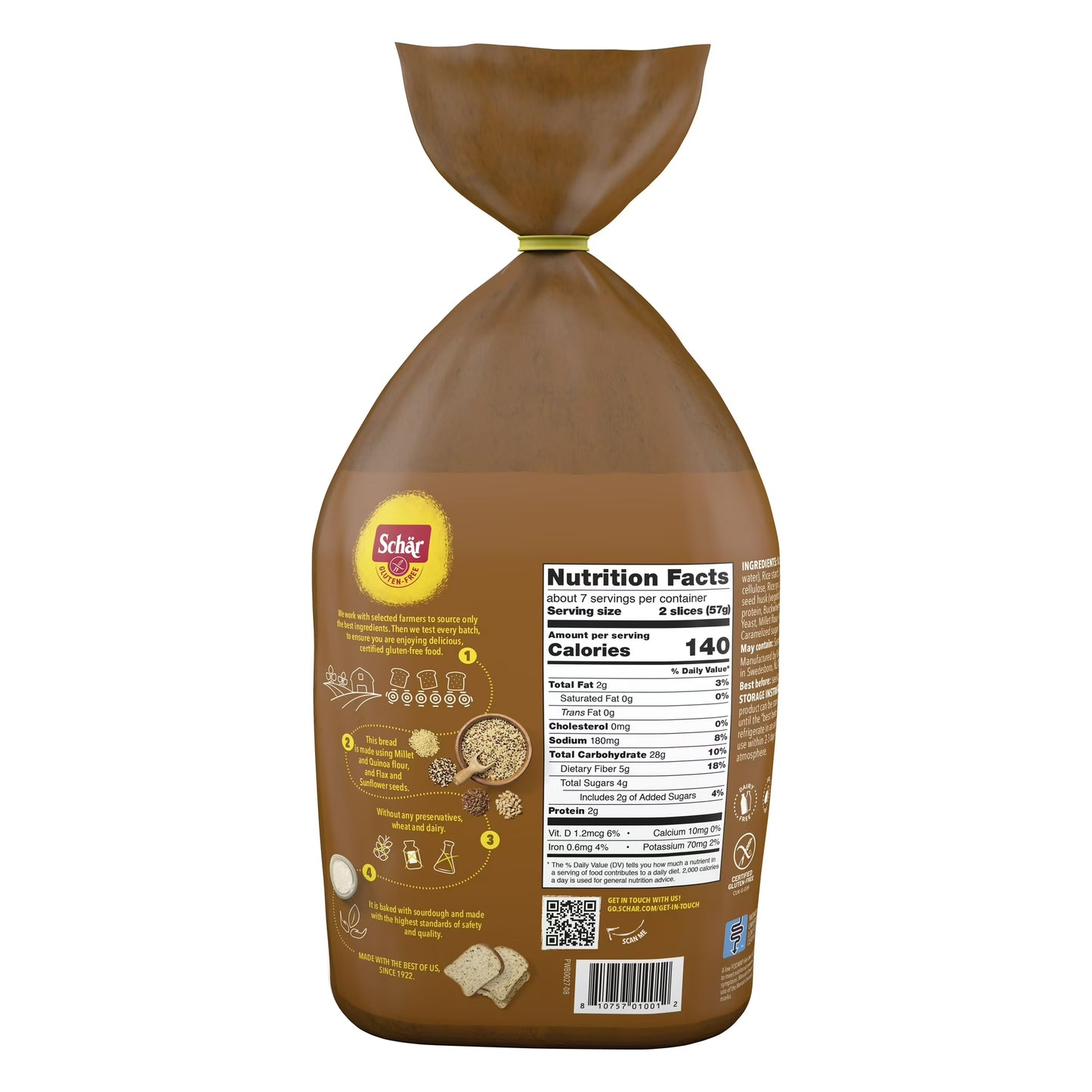 Schar Gluten Free Artisan Baker Multigrain Sourdough Bread Loaf, Regular, Shelf-Stable, 14.1 oz