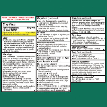 Member’s Mark Low Dose Aspirin Tablets, 81 mg, 730 ct.
