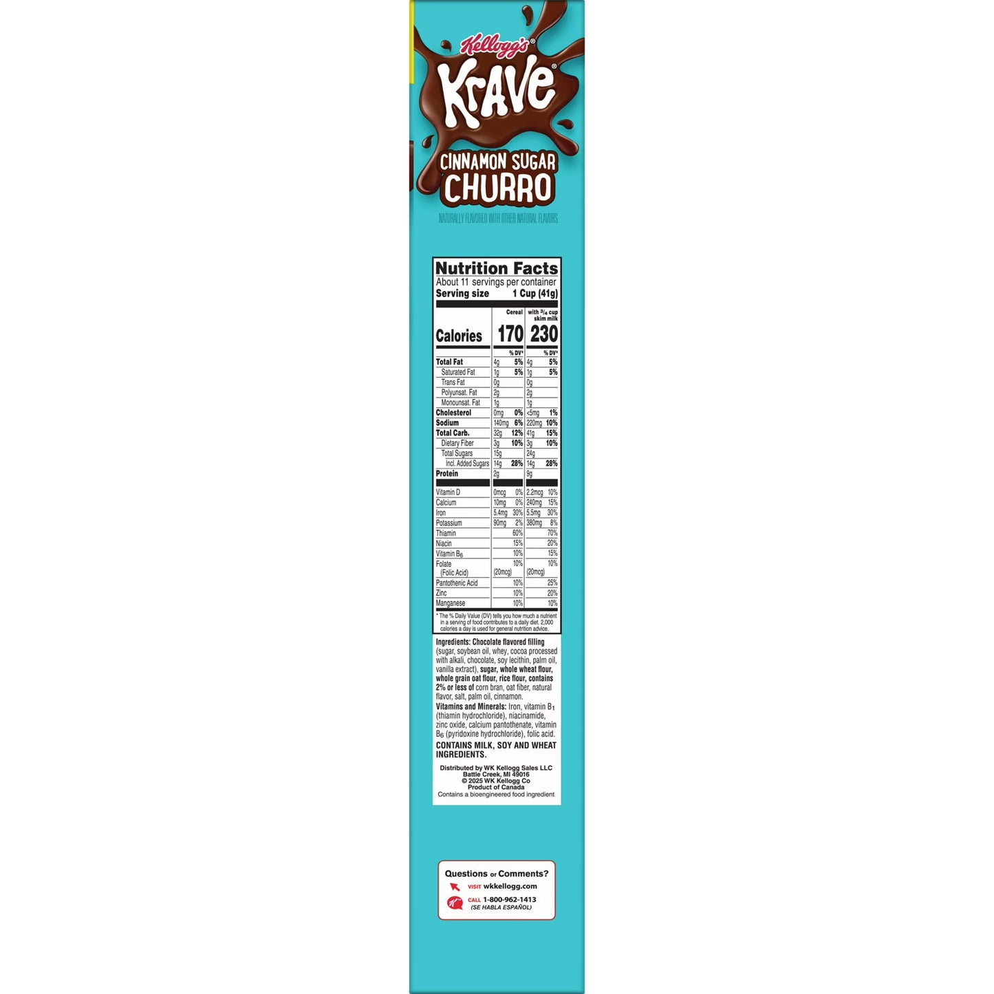 Kellogg's Krave Cinnamon Sugar Churro Breakfast Cereal Family Size Box, 16.8 oz