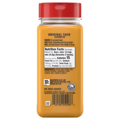 McCormick Original Taco Seasoning Mix, 8.5 oz Bottle